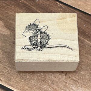 1999 HOUSE MOUSE C346 FRIEND SCRATCHING EAR WOOD / RUBBER STAMP BY STAMPA ROSA